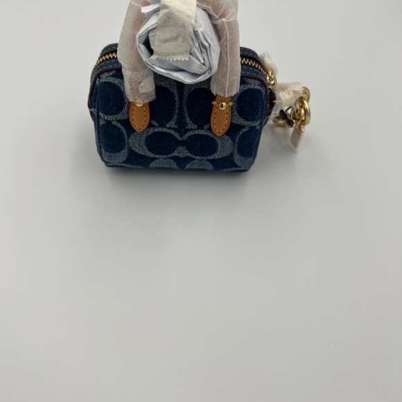NWT COACH Mini Rowan Bag Charm In Signature Denim - Picture 5 of 5